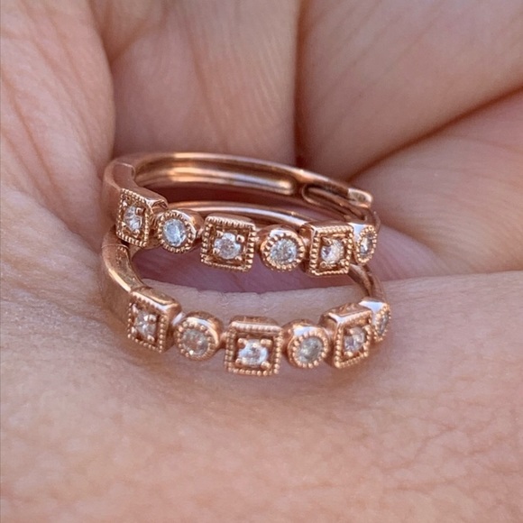 10K Rose Gold & Diamonds Double Click Earrings New - Picture 2 of 15